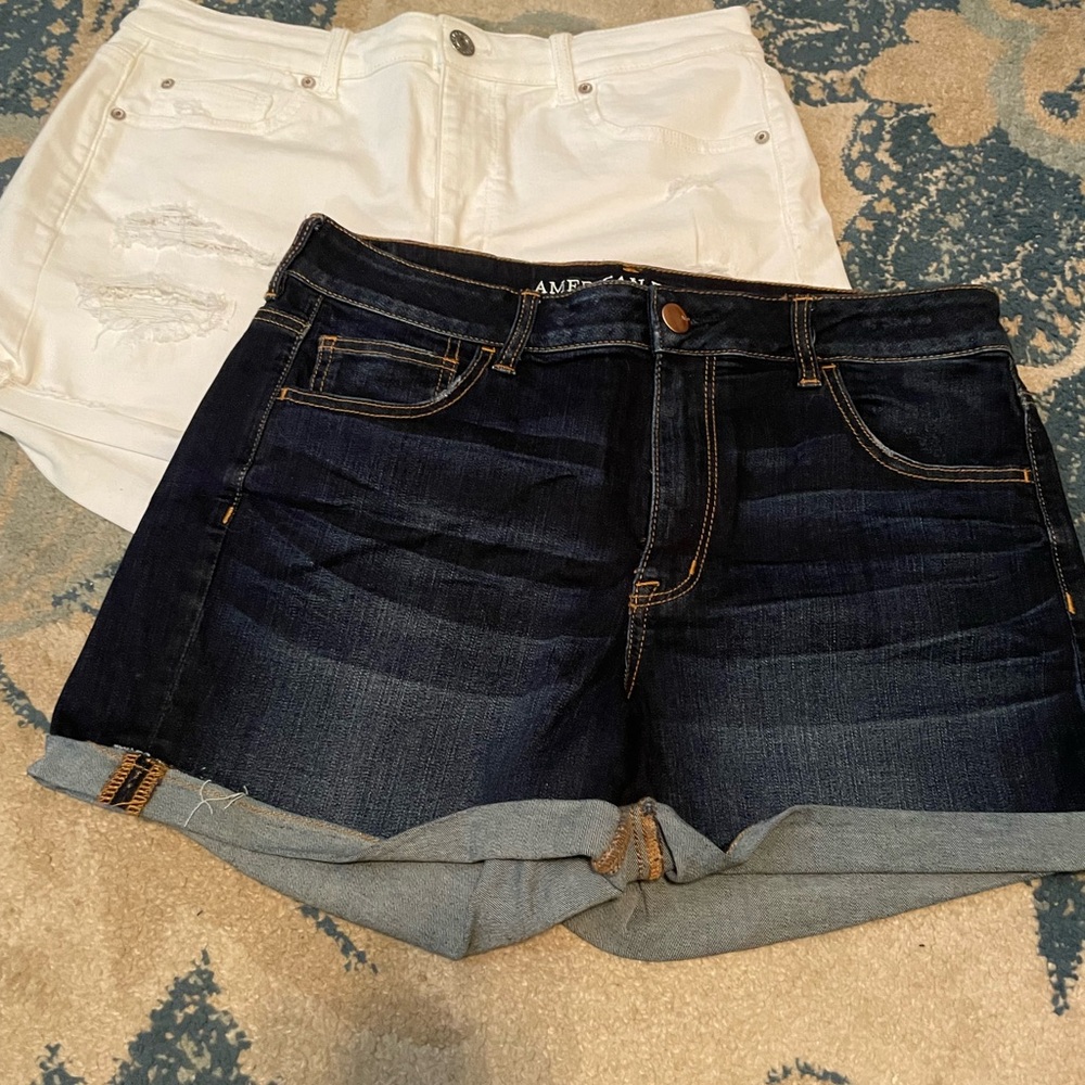 American Eagle Outfitters Women's Denim Shorts - Dark Blue and White